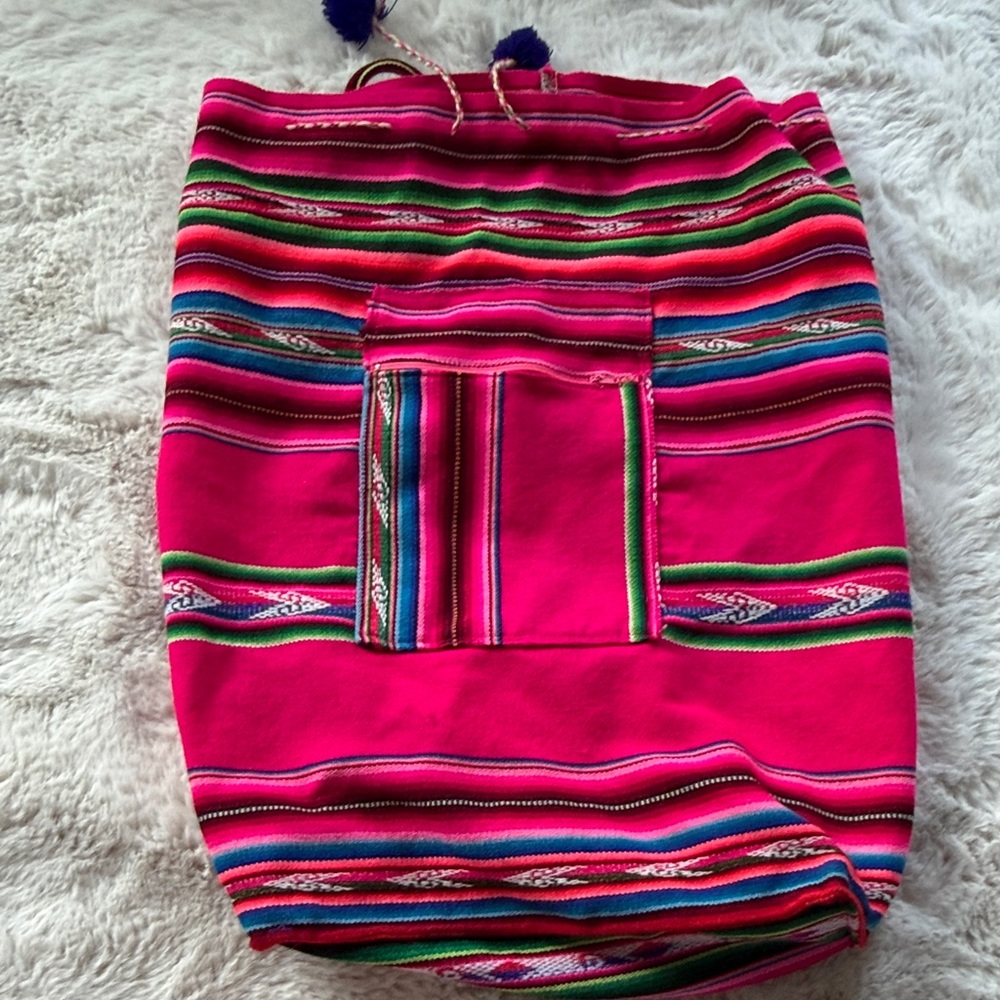 Vibrant Pink Striped Boho Drawstring backpack